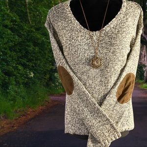 RDI Knit Medium Sweater Faux Suede Elbow Patches